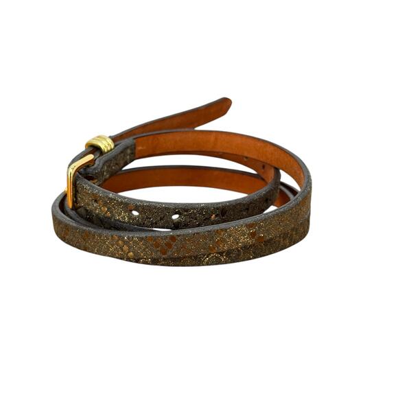 Banana Republic Skinny Belt Metallic Snake Print SZ L Women’s Gold Brown Italian - Picture 4 of 10